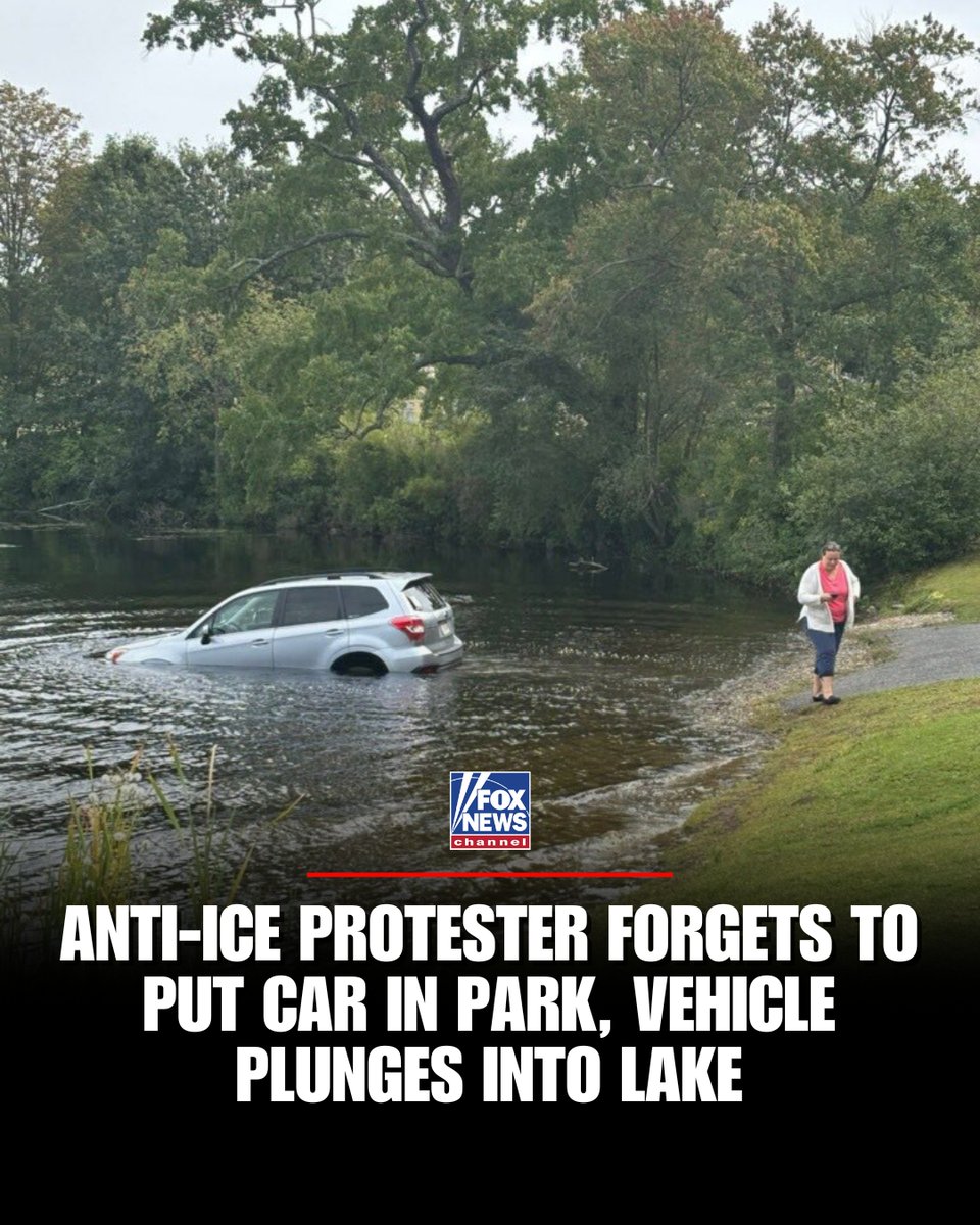 FoxNews's tweet image. PARKING PROBLEM: An anti-ICE protester in Massachusetts forgot to put her car in park while yelling at agents arresting an illegal immigrant — and her vehicle rolled into a lake, an ICE source tells @BillMelugin_.