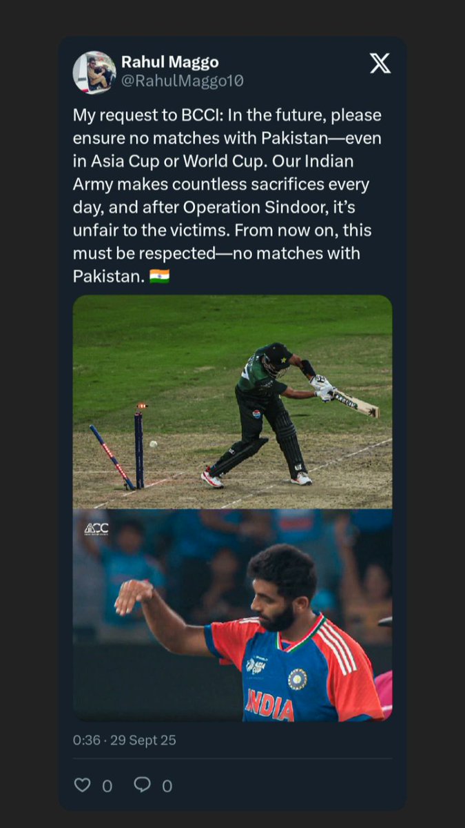 RahulMaggo10's tweet photo. BCCI must stop scheduling matches with Pakistan. Our Army’s daily sacrifices & Operation Sindoor remind us—it’s unfair to the victims. 🇮🇳 #NoMatchWithPakistan #AsiaCupFinal #IndiaVsPakistan
#indiavspak2025 #IndianCricket
#tilakvarma innings ❤️ Congratulations Team India #AsiaCup https://t.co/ccKmeBXyCg