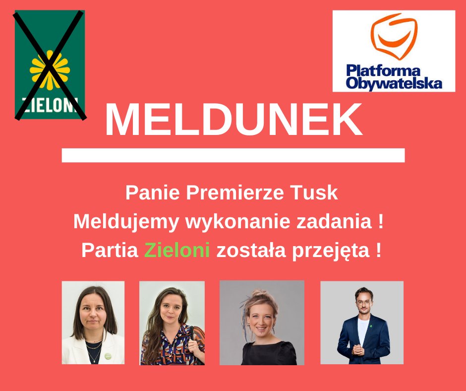 ⚠️KONIEC PARTII ZIELONI❗️
<a href="/ObywateleRP/">Obywatele RP #FBPE</a> <a href="/SiecObywatelska/">Watchdog Polska</a> <a href="/hfhrpl/">Helsińska Fundacja Praw Człowieka</a> <a href="/KONFEDERACJA_/">Konfederacja</a> <a href="/__Lewica/">Lewica</a> <a href="/nowePSL/">🍀 PSL</a> <a href="/ko_klub/">Koalicja Obywatelska 🇵🇱✌️</a> <a href="/partiarazem/">Razem</a> <a href="/GoTracz/">Małgorzata Tracz</a> <a href="/LKraskowski/">Leszek Kraskowski Reporterzy Online</a>