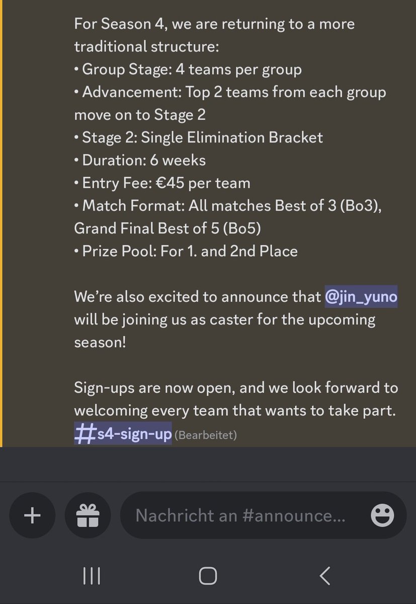 Grand Six Sign ups S4 are now open!

•6 Weeks 
•45€ Entry
• 720€ Prize Pool
•16 Teams 

1. Group Stage 4 Group of 4 Teams
2. Single Elimination 

Sign up now on the DC !
discord.gg/KHvcAemT