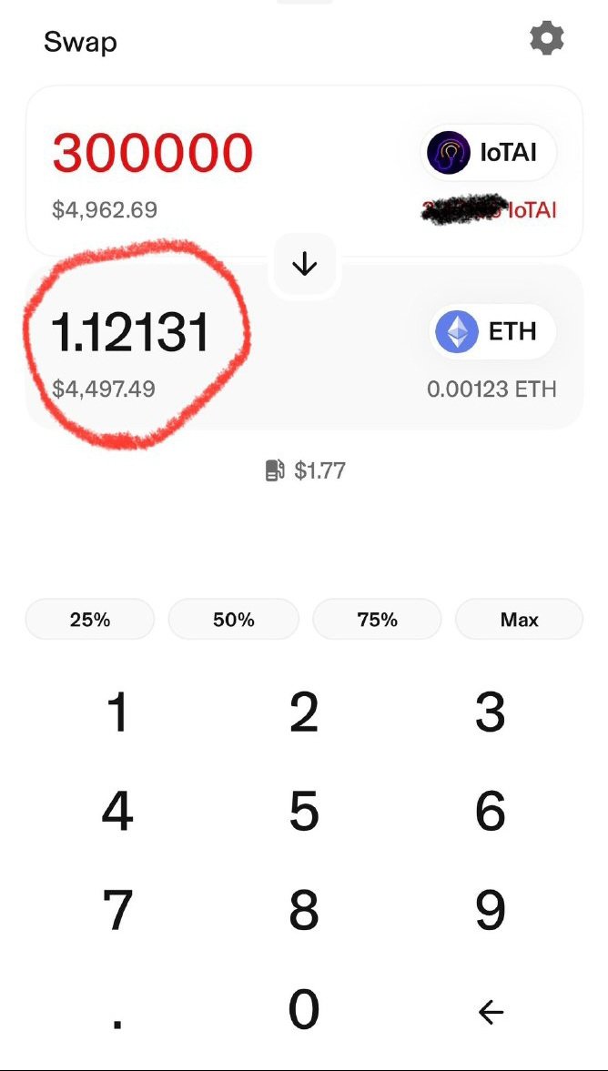 mezzona1's tweet photo. Buying more $IOTAI  💎 
More people should know about that gem.
Unique use-case, imagine DEX with AI: Save money by swapping your coins. Save up to 70% gas fees and pay zero taxes.
Liquidity locked for 100 years, big partnerships done like @AstraLabs_Inc @cryptoautos  @PaalMind @iqofficial etc. More huge updates and collaborations coming soon.

P.S. look how much you will save via $IOTAI Network compared to Uniswap and Metamask 👀

Check that out @IoTAI_network 
Telegram group https://t.co/Zg9lZwvOXX
