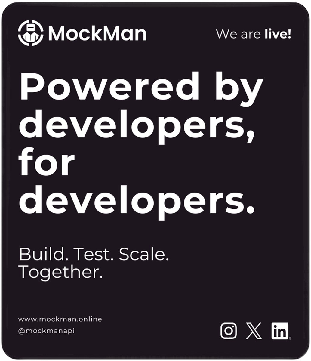 mockmanapi's tweet image. MockMan API: Build mock databases &amp;amp; REST APIs in seconds! 50+ templates (Users, Products, Flights) for devs &amp;amp; testers. No backend needed. Try it in VS Code or web app. Free tier: api.mockman.online #MockAPI #DevTools #VSCode