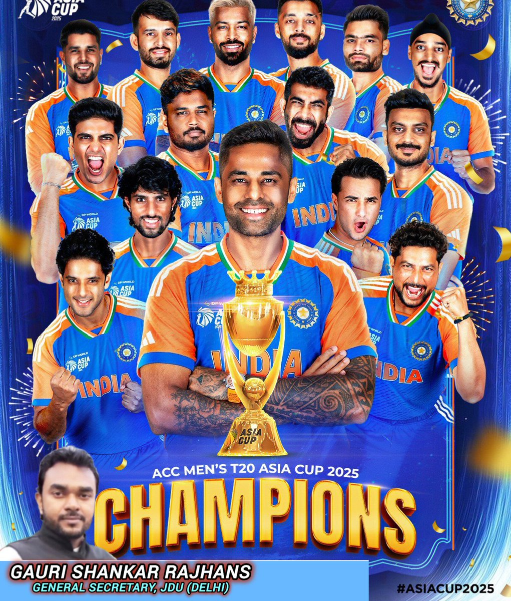 gaurishankarjdu's tweet image. Congratulations, Team India! 🏆🇮🇳
A resounding victory over Pakistan in the Asia Cup final—#AsiaCup Champions once again! 
Undefeated journey ✅
Strong performance 💪
Team spirit 🔥
Your passion and dedication make every Indian proud. 🇮🇳❤️
@teamindiaforbts #AsiaCup2025 
@BCCI