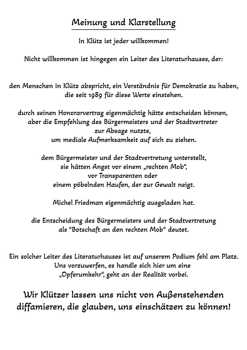 <a href="/pen_berlin/">PEN Berlin</a> ...und es ist zu erwarten, daß ihm in diesen Tagen in Klütz ein kalter Wind um die Nase wehen wird, liest man die Stellungnahme eines Vertreters der stärksten Fraktion im Stadtrat: