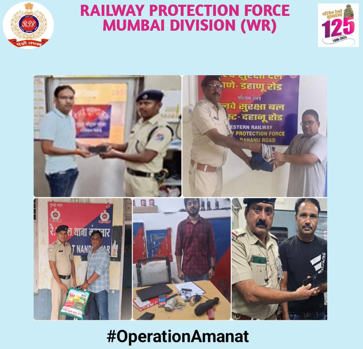 rpfwrbct's tweet photo. Alert #RPF staff secured left behind luggages having valuables of 05 passengers from trains &amp; railway premises - handed over to its rightful owners.
#OperationAmanat #SentinelsOnRail 
 @rpfwr1 @WesternRly @drmbct
@RailMinIndia https://t.co/NKmtUybavd