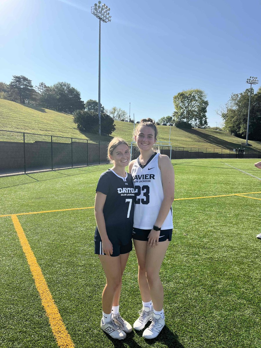 SjaLacrosse's tweet photo. 2025 grads Lizzie Papesch (Dayton) and Audrey Tytko (Xavier) were all smiles this morning after their club teams faced off. Love to see them continuing to play a sport they love! 🥍 https://t.co/Tg1bMuIAiS