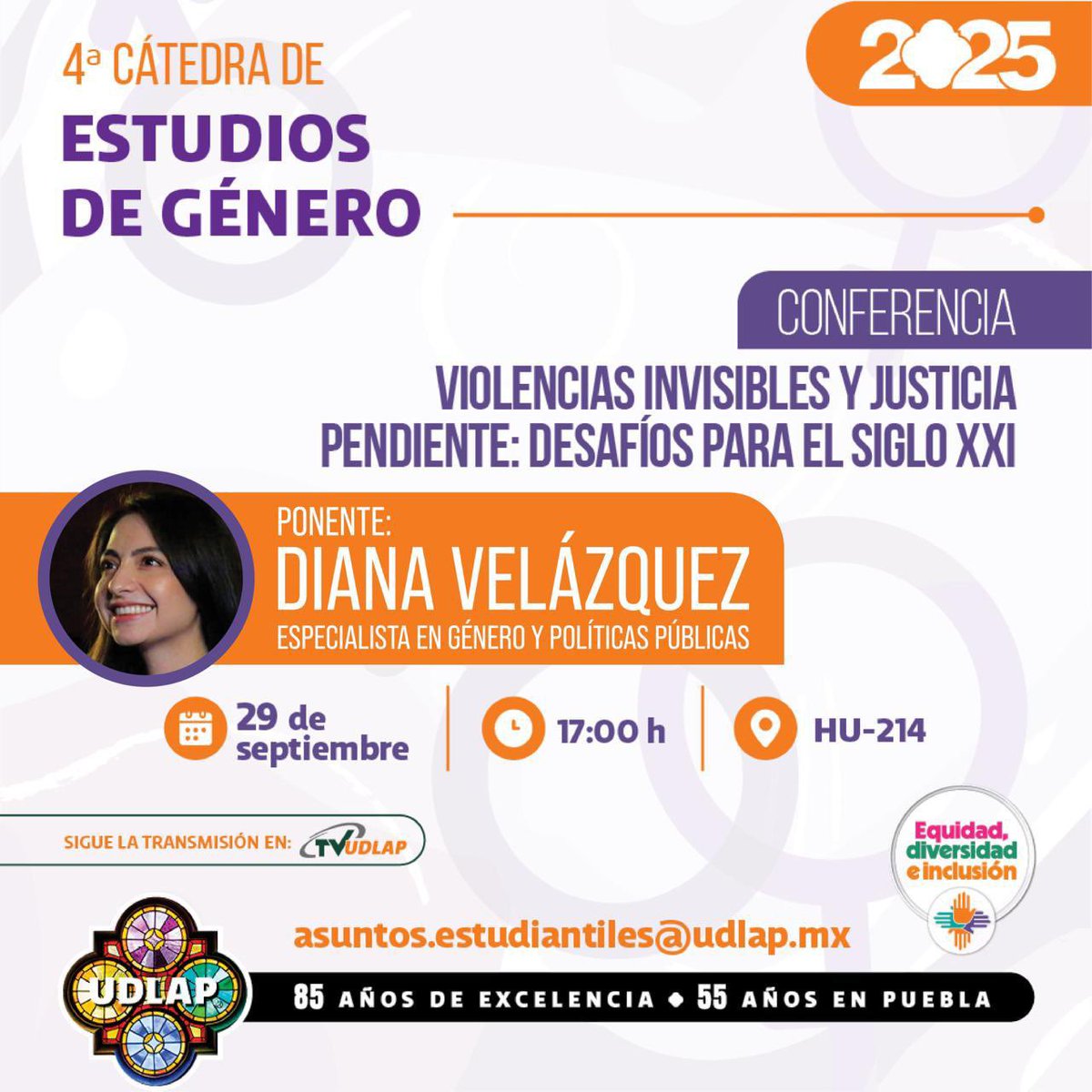 dianavlzs's tweet photo. ¡Gracias a la @udlap por la invitación a participar en su Cátedra de Estudios de Género!

Nos vemos mañana para platicar de las violencias invisibles y la justicia pendiente.

¡Sigan la transmisión por @tvudlap! https://t.co/KSu0BeRkO9