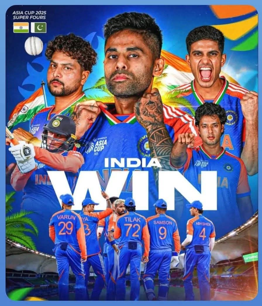 क्रिकेट एशिया कप में भारतीय टीम की शानदार जीत पर हार्दिक बधाई एवं शुभकामनाएं।