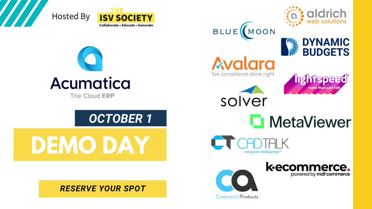 10 ISVs. 1 session. Endless sparks.

Join Acumatica Demo Day on Oct 1 for quick, live demos that save you time and spark new ideas.

Stay for all 10 and enter to win a ????????
Register now: us06web.zoom.us/webinar/regist…