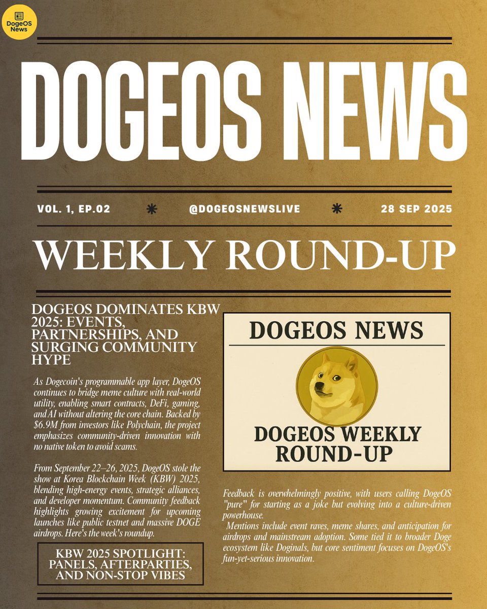 🗞️<a href="/DogeOS/">DogeOS</a> Weekly Roundup: 

Dominating KBW 2025 with panels, afterparties, T.J. Miller laughs, new partnerships like Yield Network &amp; mini-games, dev updates, and community hype for airdrops &amp; testnets! 

Read full article: dogeosnews.substack.com/p/dogeos-domin…