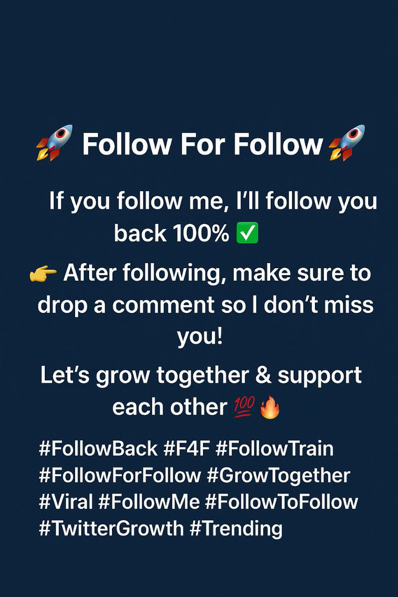 Mylaptop0071's tweet photo. 🚀 Follow For Follow 🚀

If you follow me, I’ll follow you back 100% ✅
👉 After following, make sure to drop a comment so I don’t miss you!

Let’s grow together &amp; support each other 💯🔥

#FollowBack #FollowTrain #FollowForFollow #GrowTogether #Viral #FollowMe #FollowToFollow https://t.co/kpvj7WPs9S