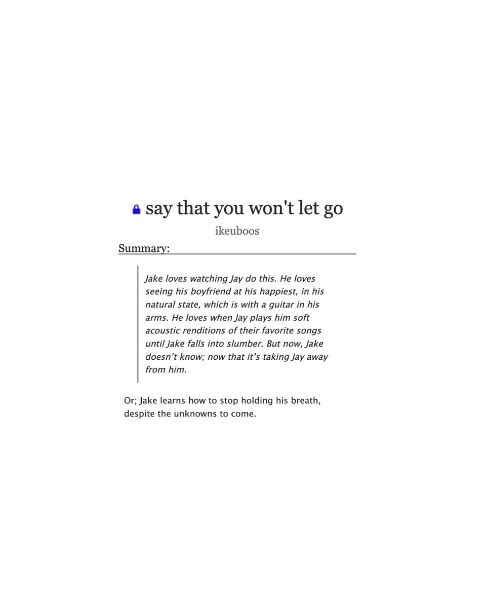 say that you won't let go
jayke | rated E | 6,8k words
— chasing sunlight sequel #2
🖇️ archiveofourown.org/works/71498621