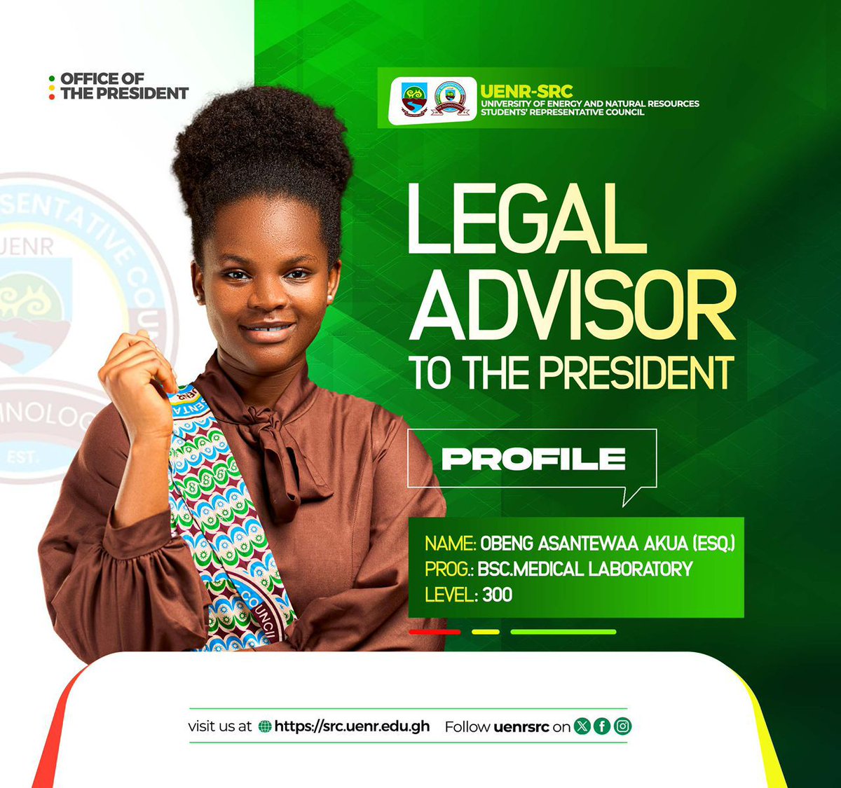 H.E Abdulai Adjei Zakaria announces the appointment of Bismark Aidoo Newton (Esq.) as Legal Advisor to the President, assisted by Obeng Asantewaa Akua (Esq.)
#Uenrsrc