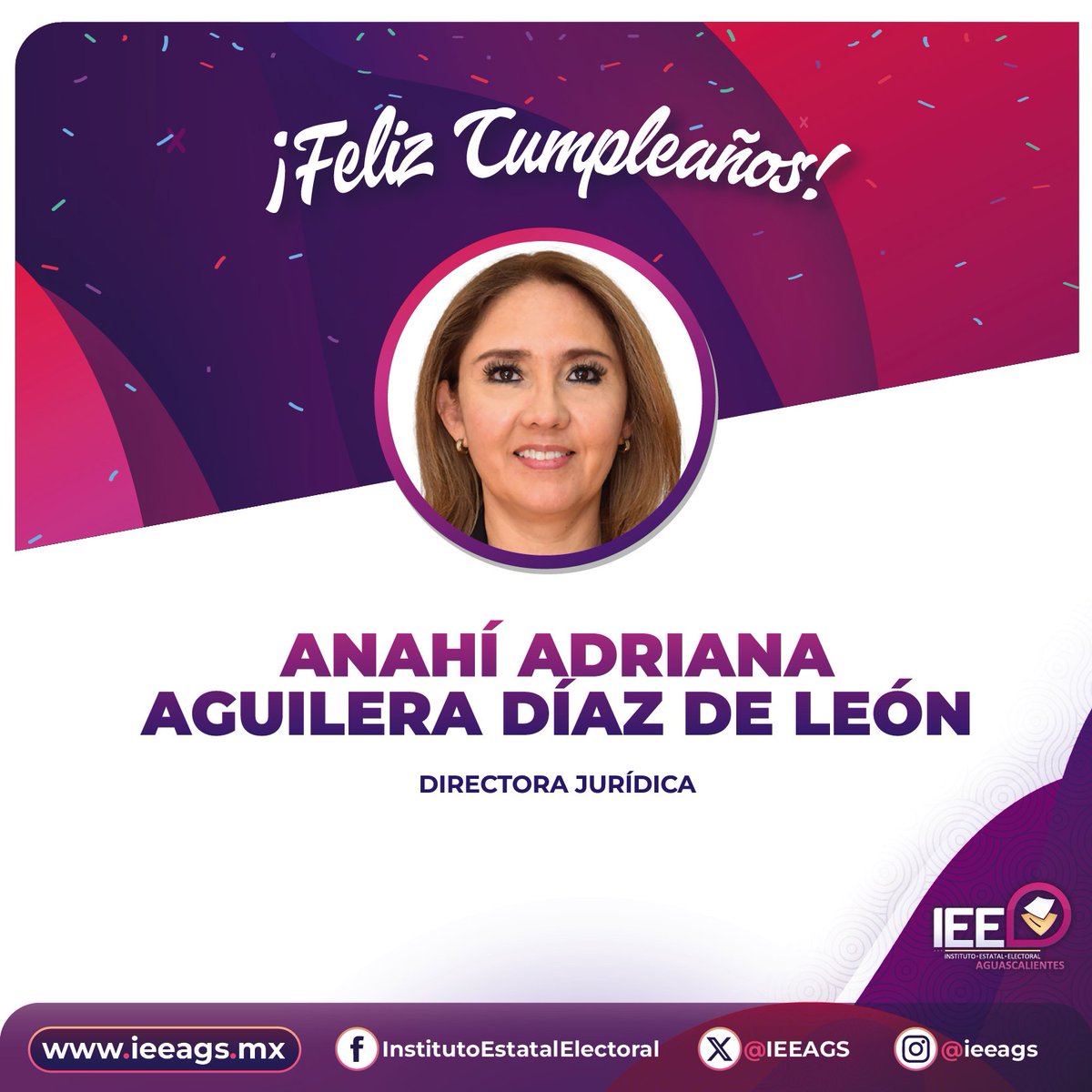 Hoy nos unimos a la celebración de nuestra Directora Jurídica, Anahí Adriana Aguilera Díaz de León, con motivo de su cumpleaños.