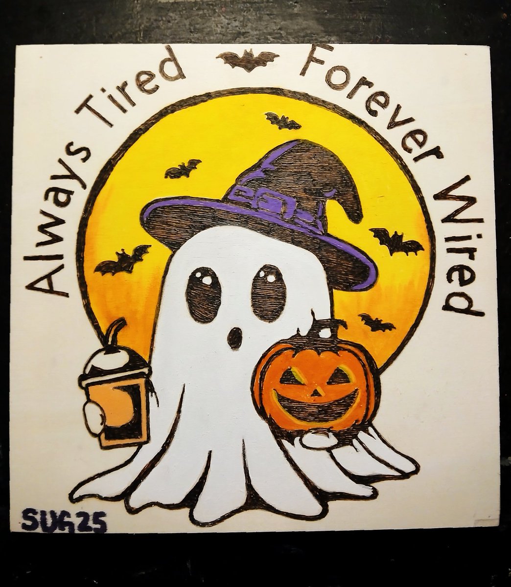 SEEyourVIBE's tweet photo. 👻🎃 Always tired, forever wired. Coffee in one hand, pumpkin in the other—spooky season vibes on point. ☕🦇 #SpookySeason #GhostArt #AlwaysTiredForeverWired https://t.co/AcdI84RSIy