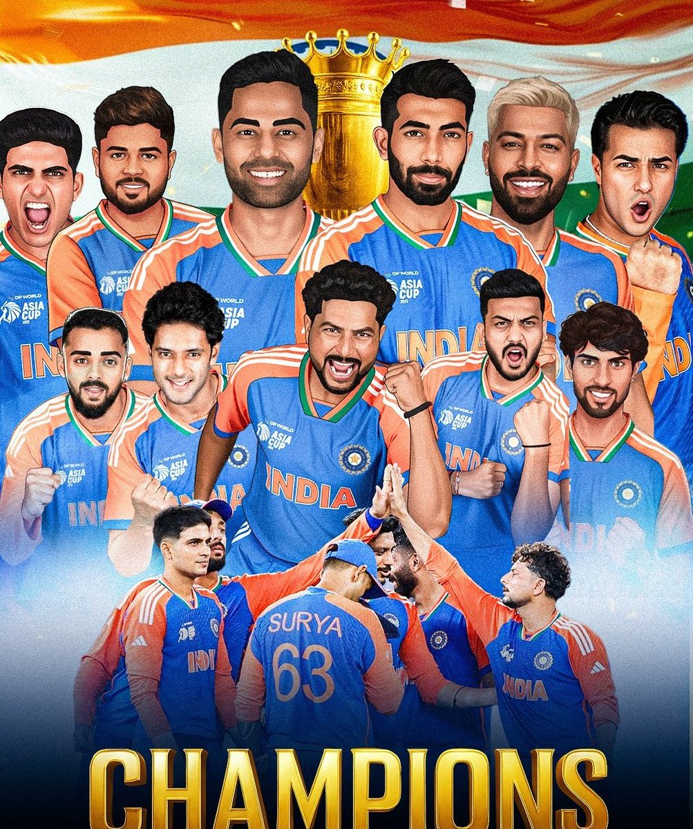 9th #AsiaCup #Title for #MeninBlue

Won in 1984, 1988, 1990, 1995, 2010, 2016, 2018, 2023, 2025

✔ Current T20 World Champions 🇮🇳
✔ Current Champions Trophy Winners 🇮🇳
✔ Current ODI Asia Cup Champions 🇮🇳
✔ Current T20 Asia Cup Champions 🇮🇳

#AsiaCup #INDvsPAK #IndianCricket