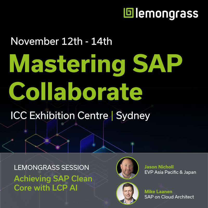 LemongrassCloud's tweet image. Join us at #MasteringSAP Collaborate at the ICC Exhibition Centre in Sydney. Connect with us and explore insights on #CloudMigration #SAPBTP #CleanCore with #AI and #DataManagement hubs.la/Q03K3_Tx0

#SAPTechEd #CloudTransformation #CloudERP #RISEwithSAP