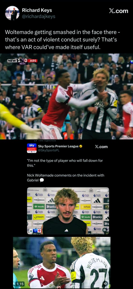 UltraStarTime's tweet photo. 🚨So clear a penalty for Gabriel’s Handball from Elanga we were discussing who would take the resultant spot kick at the match.

@NUFC robbed of that stonewall pen &amp; Gabriel lucky to be on the pitch after punching the 🇩🇪striker. #NUFC robbery Sort it out Howard Webb @FA_PGMOL 🚩 https://t.co/xGRgpRPYt0