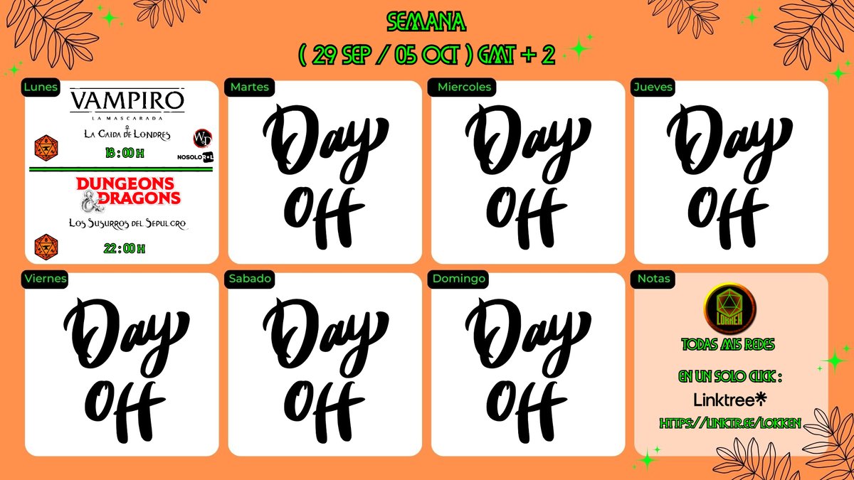 Calendario Semanal!
linktr.ee/lokken