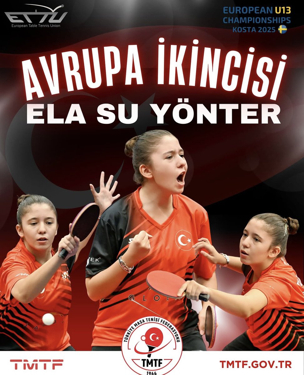 🇹🇷Ela Su Yönter'den gümüş madalya! 🥈 

🏓 Milli masa tenisçisi, İsveç'te düzenlenen 13 Yaş Altı Avrupa Şampiyonası'nda ikinci oldu.

Tebrikler Ela Su! 👏
