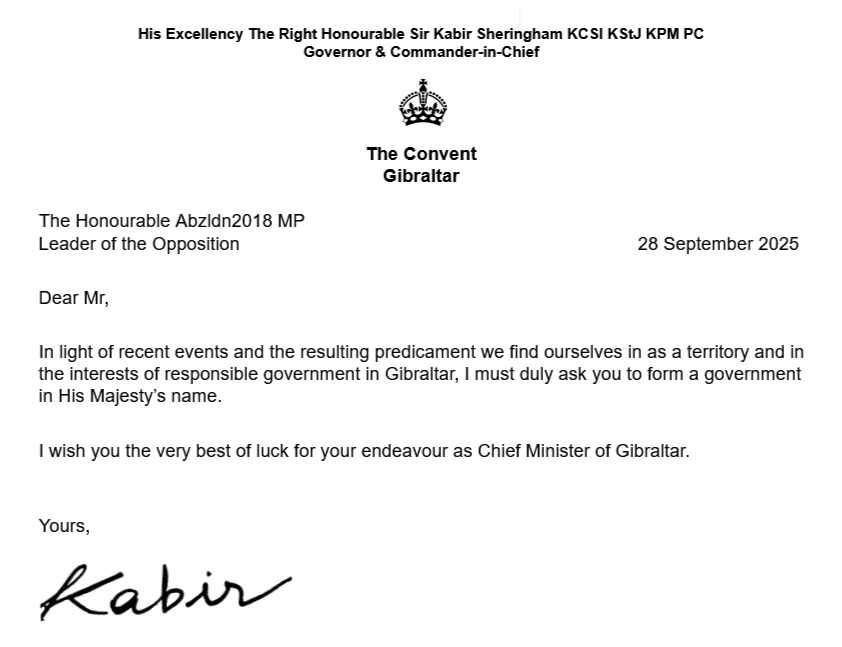 His Excellency the Governor of Gibraltar has invited Abzldn2018 to form a government following the resignation of KamDux as Chief Minister.