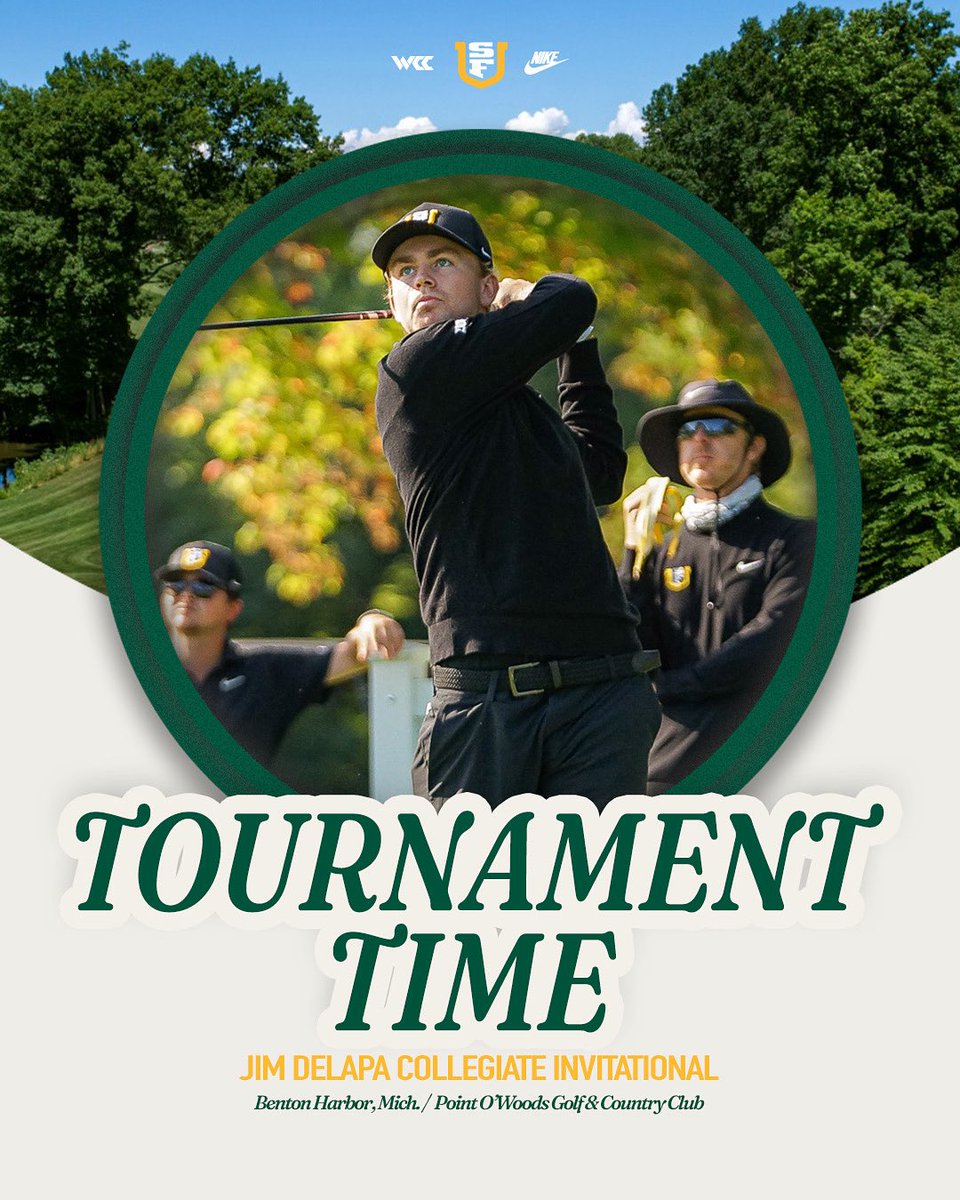 Underway in Benton Harbor 🙌

⛳️Jim DeLapa Collegiate Invitational
📅Sunday, Sept. 28 + Monday, Sept. 29
📍Point O’Woods Golf &amp; Country Club
📊: shorturl.at/05fjr

#USFDons | #WCCsports