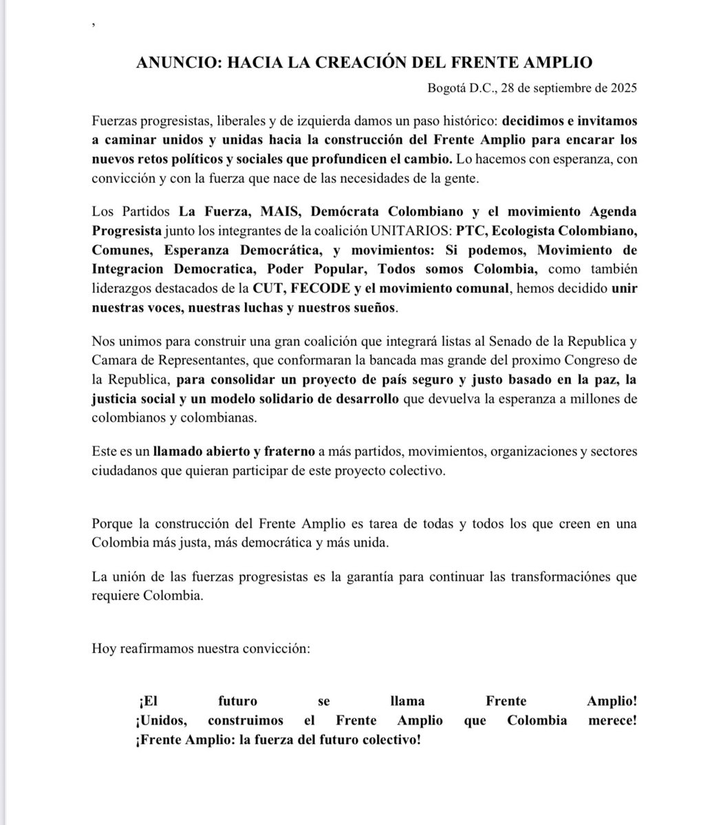 Estos son los partidos políticos y movimientos que acuerdan lista conjunta al Senado y coaliciones regionales en Cámara. Aquí el texto del Acuerdo: