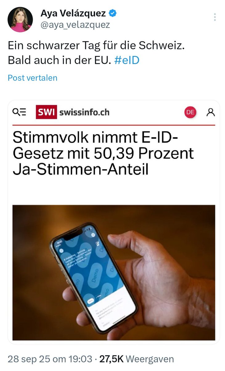 top_grafisch's tweet photo. @EleanorsWonders @WKE1979 @EvaReports Ook de Zwitsers, met hun 'fantastisch #referendum-systeem' vinden vrijwillige #onderhorigheid en #slavernij aan de psychopate globale elite het allerfijnste.
https://t.co/yqXvluG4t3
#DigitalID #EIDgesetz https://t.co/2nmfyMlrj4