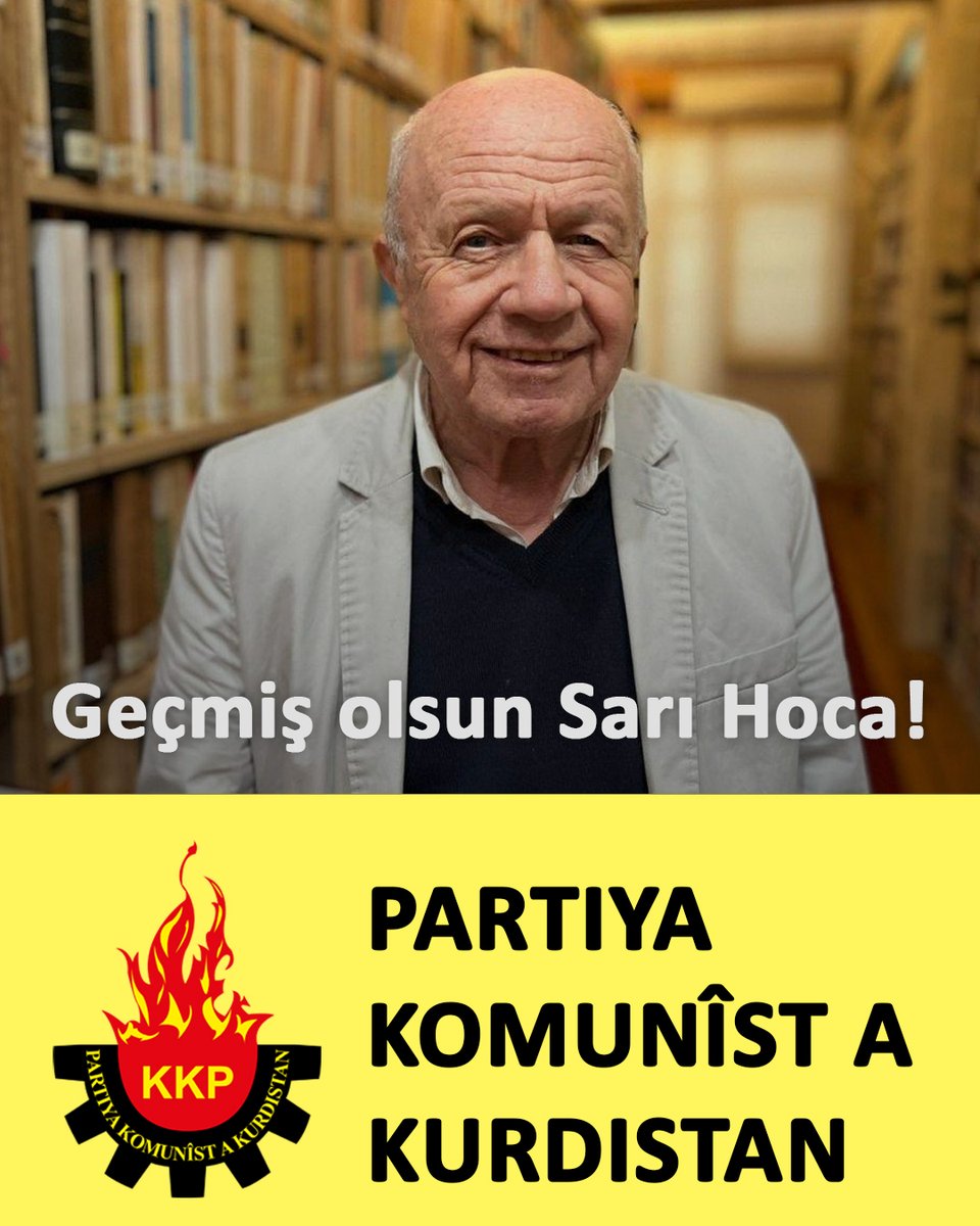 kkpkurdistan's tweet photo. Geçmiş olsun Sarı Hoca!

Büyük Kürt dostu, değerli bilim insanı ve sosyolog İsmail Beşikci (Sarı Hoca) geçirdiği beyin krizi nedeniyle Diyarbakır Tıp Fakültesi’nde tedavi altında.

Bugün, hastane önünde bulunan İsmail Beşikci Vakfı yetkililerini DEM Parti Van Milletvekili ve KKP MYK Üyesi Sinan Çiftyürek ve beraberindeki KKP heyeti olarak iki kez ziyaret ederek hocamızın sağlık durumu hakkında bilgi aldık, geçmiş olsun dileklerimizi ilettik.

Ömrünü Kürt halkının özgürlük mücadelesine ve hakikat uğruna kalemiyle bedel ödemeye adamış olan Beşikci Hoca’ya acil şifalar diliyoruz. Onun bilimsel mirasının ve mücadeleci duruşunun, bu topraklarda özgürlük ve eşitlik arayışına ışık tutmaya devam edeceğine olan inancımızla, en kısa zamanda sağlığına kavuşmasını diliyoruz.