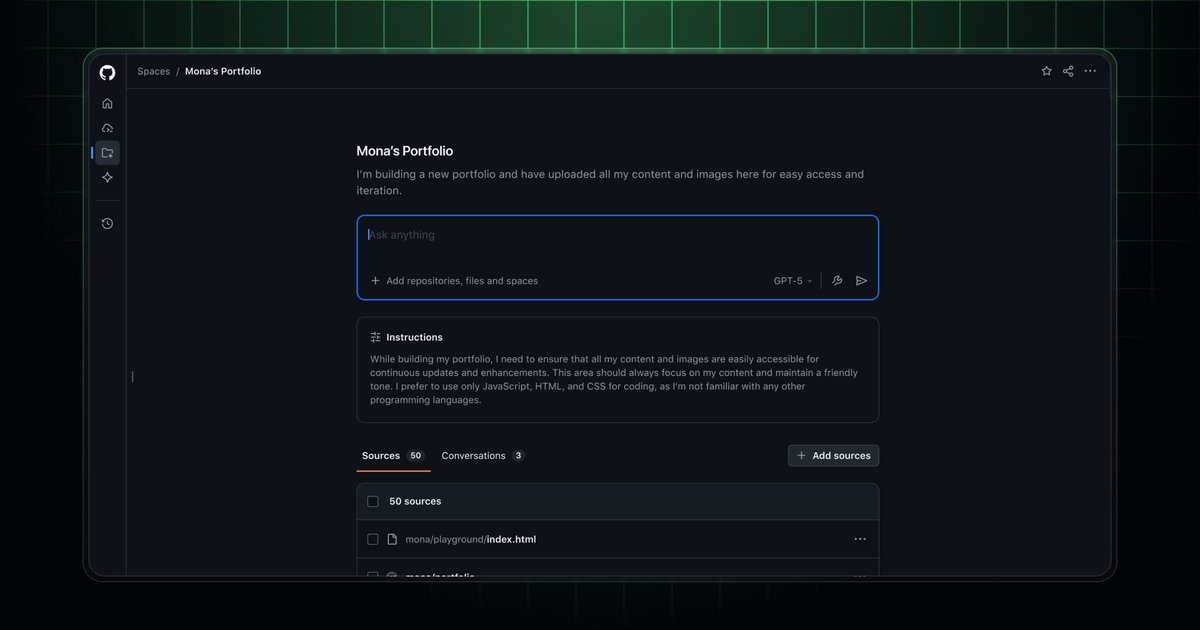 github's tweet image. What if GitHub Copilot knew everything about your project? 🤔

With Copilot Spaces, you can curate files, repos, and issues so Copilot truly understands your project.

Get ready to:
💻 Generate more accurate code
📘 Share knowledge
📝 Plan projects

All in one place! Learn…