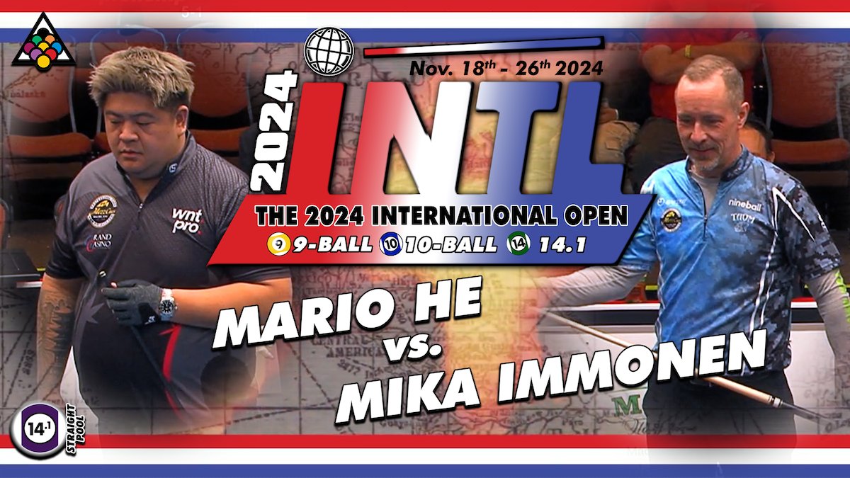 Premiering tonight at 8pm EST - Straight Pool - MIKA IMMONEN vs MARIO HE - 2024 International Open Straight Pool

This was one game to 150 points.
Mark Wilson and Mike Sigel called the action.
Pat Fleming will be in the chat room.

youtu.be/2XDUQFxlWmg