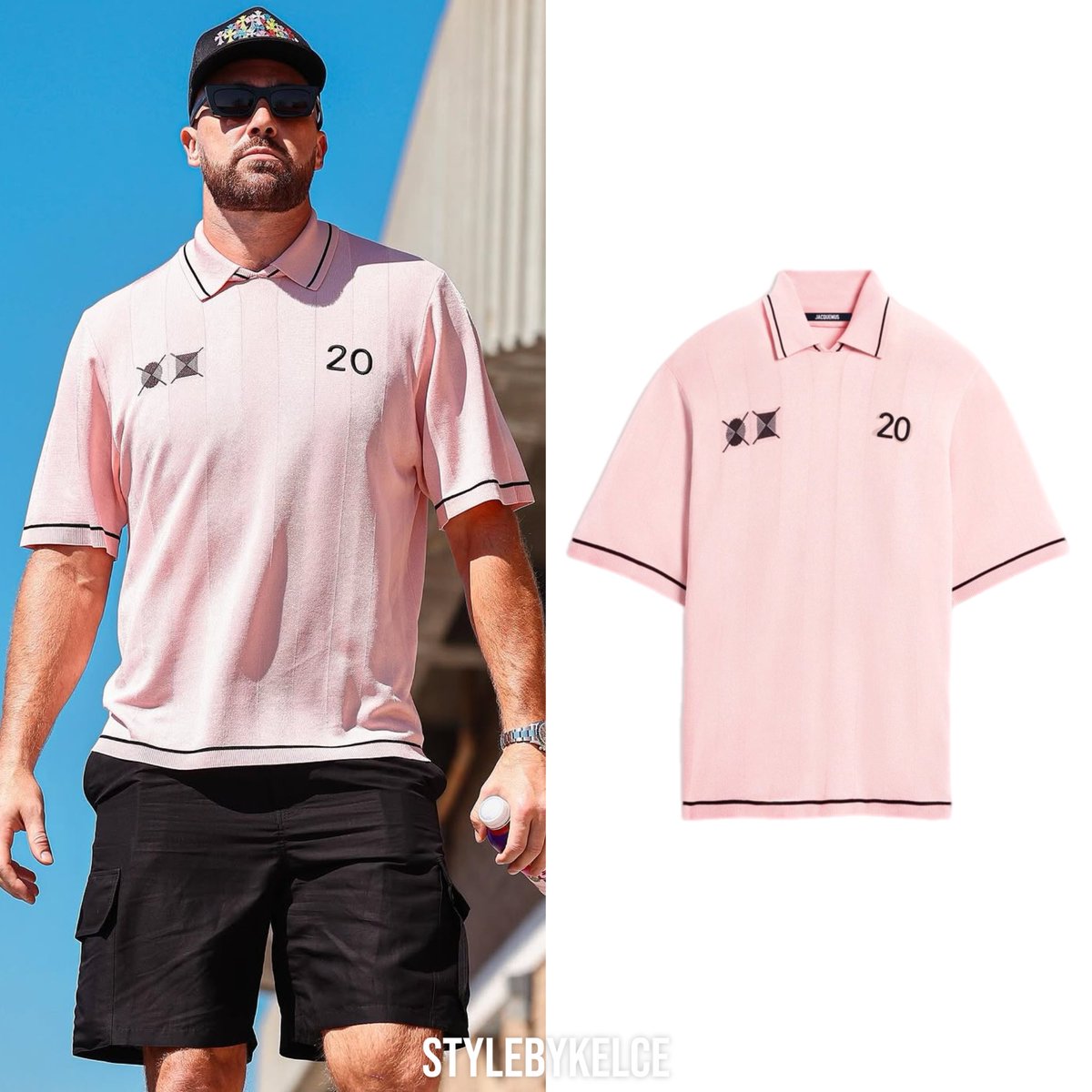 StyleByKelce's tweet photo. Travis Kelce arrives at Arrowhead Stadium for the Chiefs game ⋆ September 28, 2025
#Jacquemus ‘The Liga’ Polo ($590/$289 on sale)
#ChromeHearts Crosses Trucker Hat (sold out)
#RetroSuperFuture Fred Sunglasses ($198)
#Nike x #Supreme SB Gato Sneakers ($110/sold out)
_ https://t.co/u7hVfUwTCj