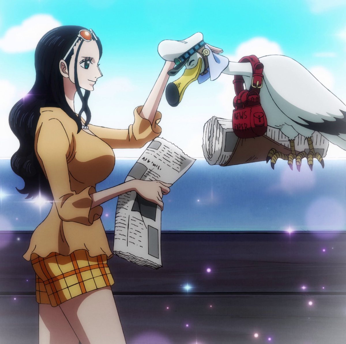 Nico Robin patting a bird. That's the tweet.
