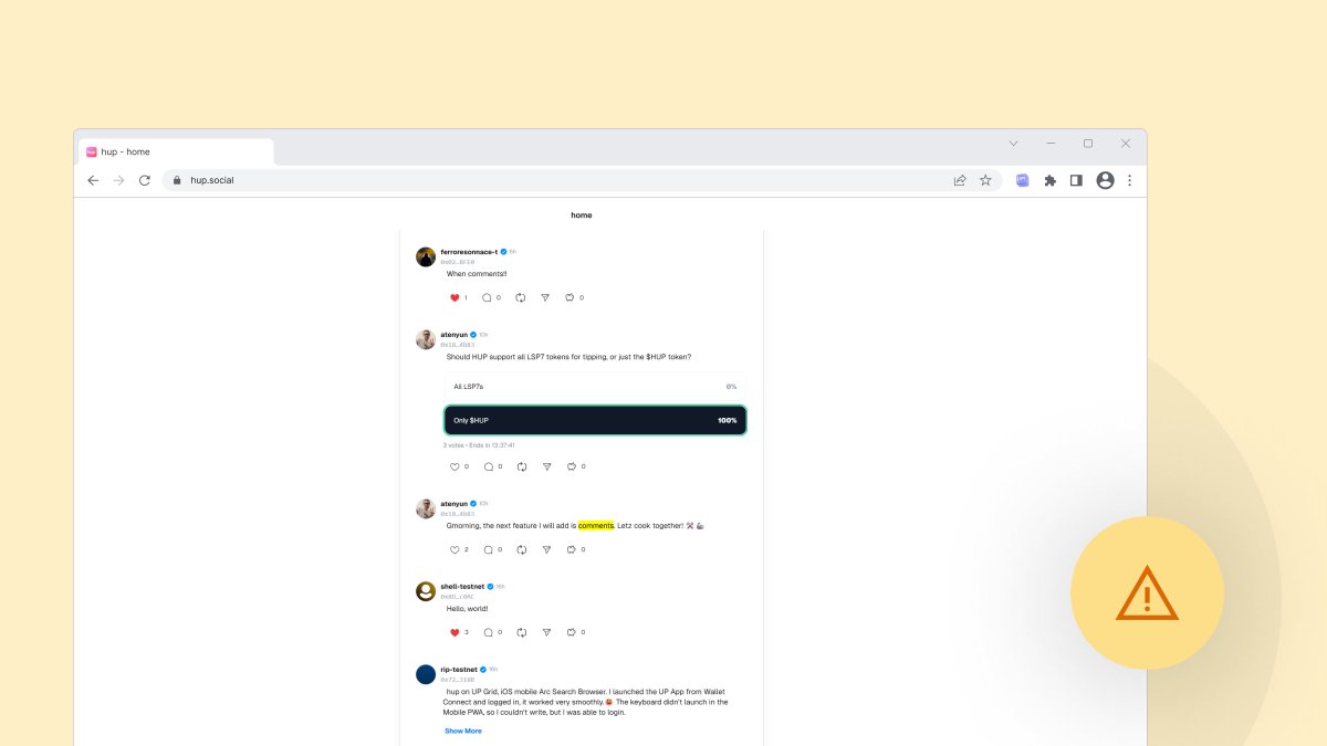 Massive thanks to everyone currently testing out Hup on the #Testnet! 🙏🏻 
Your time, bug reports, and feedback are invaluable. We're not just building Hup for you, we're building it with you. Keep the energy high! ⚒️