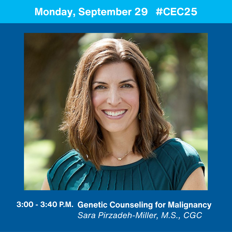 Mark your calendars! Tomorrow at 3 p.m., <a href="/SaraPMiller1317/">Sara Pirzadeh-Miller</a>, Director of our Cancer Genetics Program, will take the stage at <a href="/ASTCT/">ASTCT</a> to share her expertise on “Genetic Counseling for Malignancy.” You won’t want to miss it! #CEC25