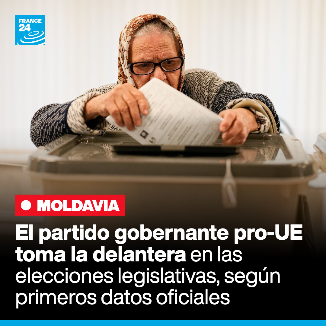 France24_es's tweet image. 🇲🇩🗳️ El Partido de Acción y Solidaridad (PAS), pro-UE y gobernante de #Moldavia, obtiene un resultado provisional del 40% de los votos en las #elecciones parlamentarias, con el 28% escrutado, según los resultados de la Comisión Electoral  ➡️ f24.my/BSsb