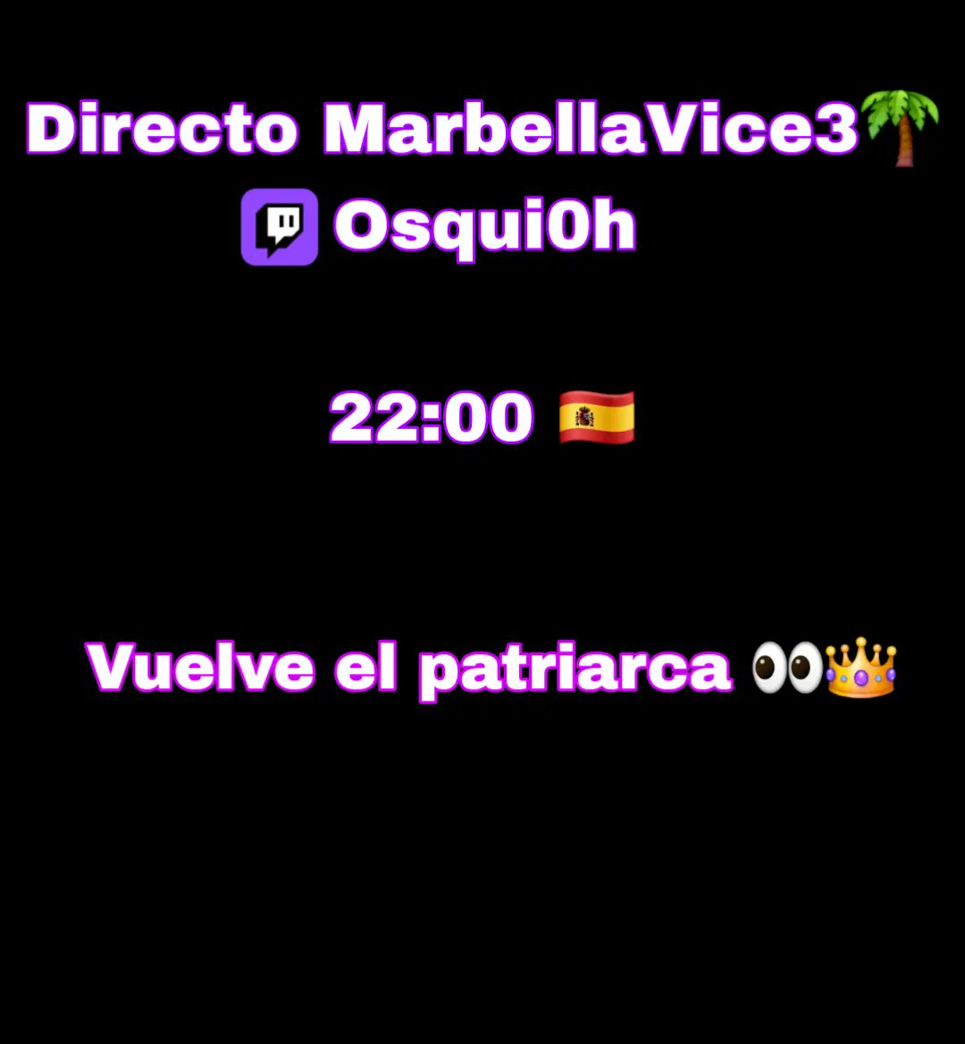 Osqui0h's tweet photo. MarbellaVice3 🌴 Episodio 15 Tony Heredia 

Twitch: Osqui0h 
YouTube: Osqui00h 
TikTok: Osqui0h
#marbella3 #marbellavice #spainrp #GTAOnline #GTA6 #GTA5 #GTAROLEPLAY #imantado #auronplay #auron #desst #axozer #REBORN #familyrp #checkpoint https://t.co/2jQLCQsP3f
