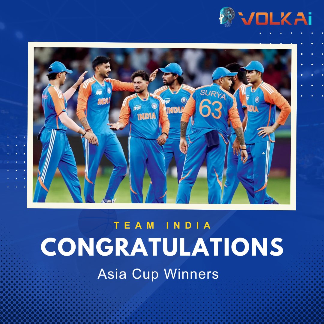 volkai_official's tweet photo. "Congratulations Team India"  

#INDvsPAK #AsiaCupFinal #tilakvarma #cricket #volkai #ai #winners https://t.co/nAgwiqrpXy