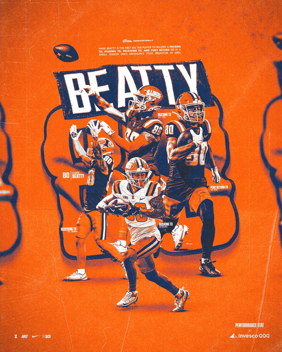 Hank Beatty is the only player in the nation with a passing, rushing, receiving, and punt return TD this season. The first B1G player since 2003.

#Illini Performance Stat x #InvescoQQQ