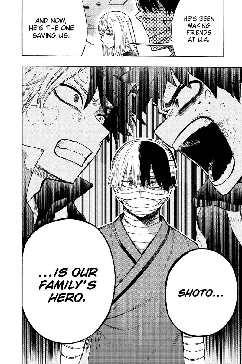 fantasyizuku's tweet image. it's crazy to me that people are still saying shouto's rising was about the whole family when horikoshi himself said it's about shouto becoming the reassuring hero he wants to be. he is not just part of the family but his own story. he saved touya, he is the family's hero