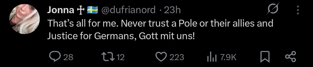 StefanBrakus93's tweet image. 🇵🇱 People like @dufrianord need to be called out for being terrible representatives of nationalist movements in Europe.

Instead of LARPing as a Nazi and insulting fellow Europeans over non-existent "issues", focus on Sweden's problems and look at yourself.

#Poland #Nationalism