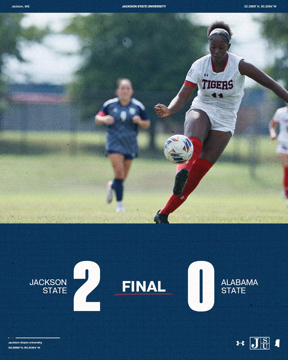 Tigers take the Alabama swing💪

JSU shuts out Alabama State 2-0 on the road! Up next, the Tigers are coming back home to face Texas Southern on Friday at 3 pm. Beat us there⚽️ 

#THEEiLove | #GoJSUTigersSoc🐅