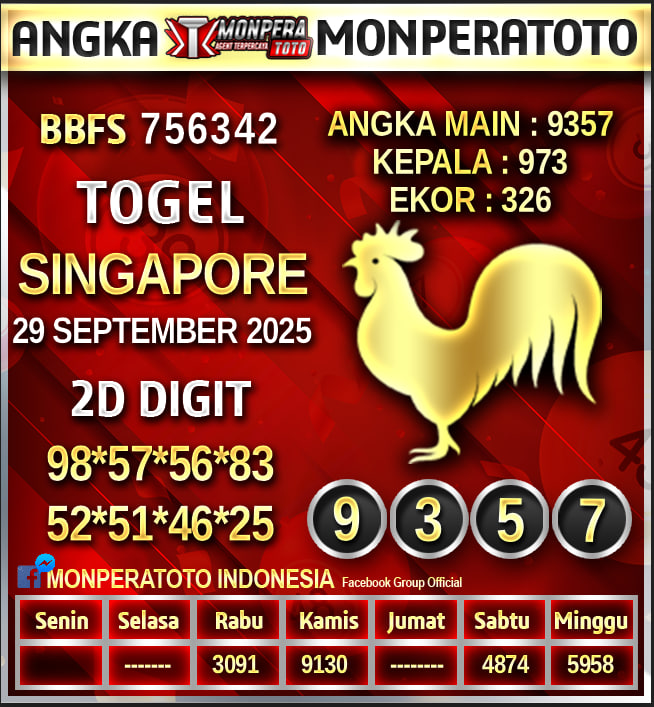 Prediksi Singapore
29 SEPTEMBER 2025
Monperatoto adalah Situs Togel Online Terpercaya,Casino Terbaik,Slot Gacor Di Indonesia
#prediksihariini #prediksisgp #monperatoto