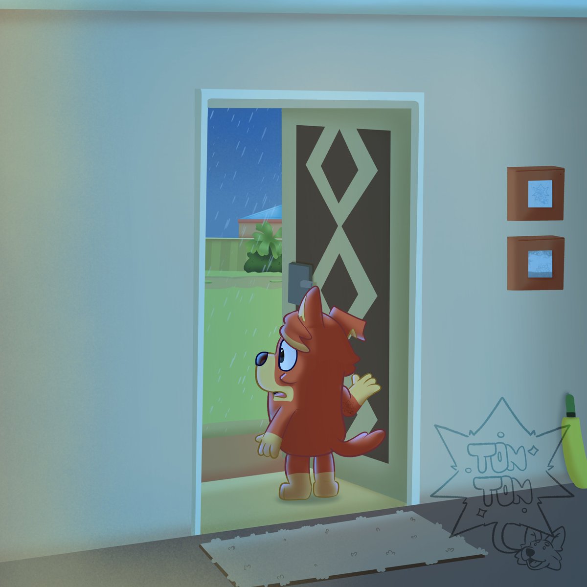 tontonkatsuudon's tweet photo. The storm is getting worse, and Rusty hasn't returned from his camp with Jack. Dusty is waiting for them. ⛈️
#Bluey #blueyfanart #blueyart #fanart https://t.co/biflYxPmUQ