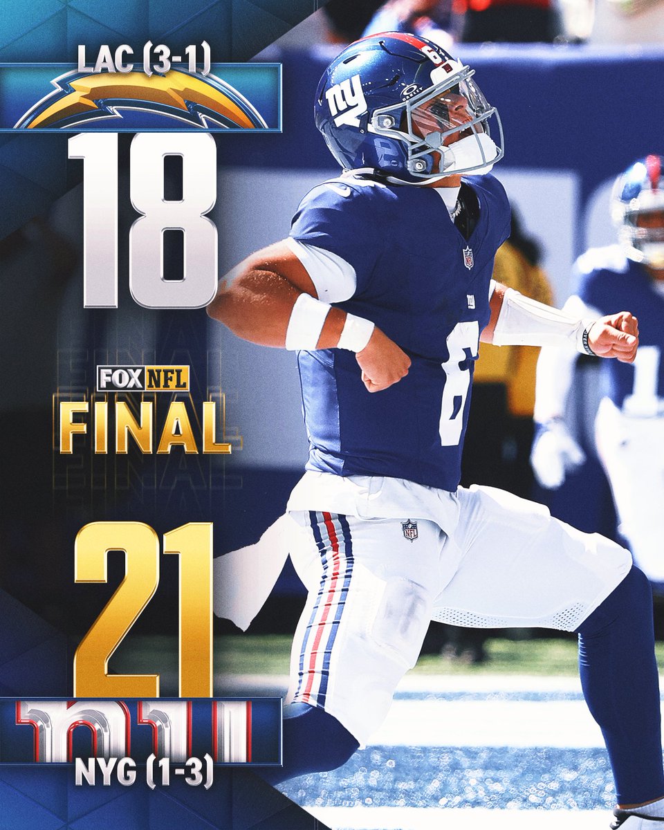 NFLonFOX's tweet image. Jaxson Dart and the Giants get their first win of the season 🔥