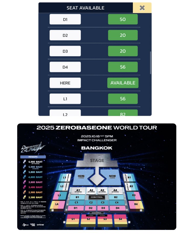 haoneulz's tweet photo. these are the amounts of seats left per section for jebewon's here&amp;now concert in bangkok and there's still 19 days left! if you want to meet them this tour, pls consider bkk 🥹 

#2025_ZEROBASEONE_WORLDTOUR_HEREANDNOW_IN_BANGKOK #ZEROBASEONEINBKK
#ZEROBASEONE #ZB1 #제로베이스원 https://t.co/IB70fO3mty