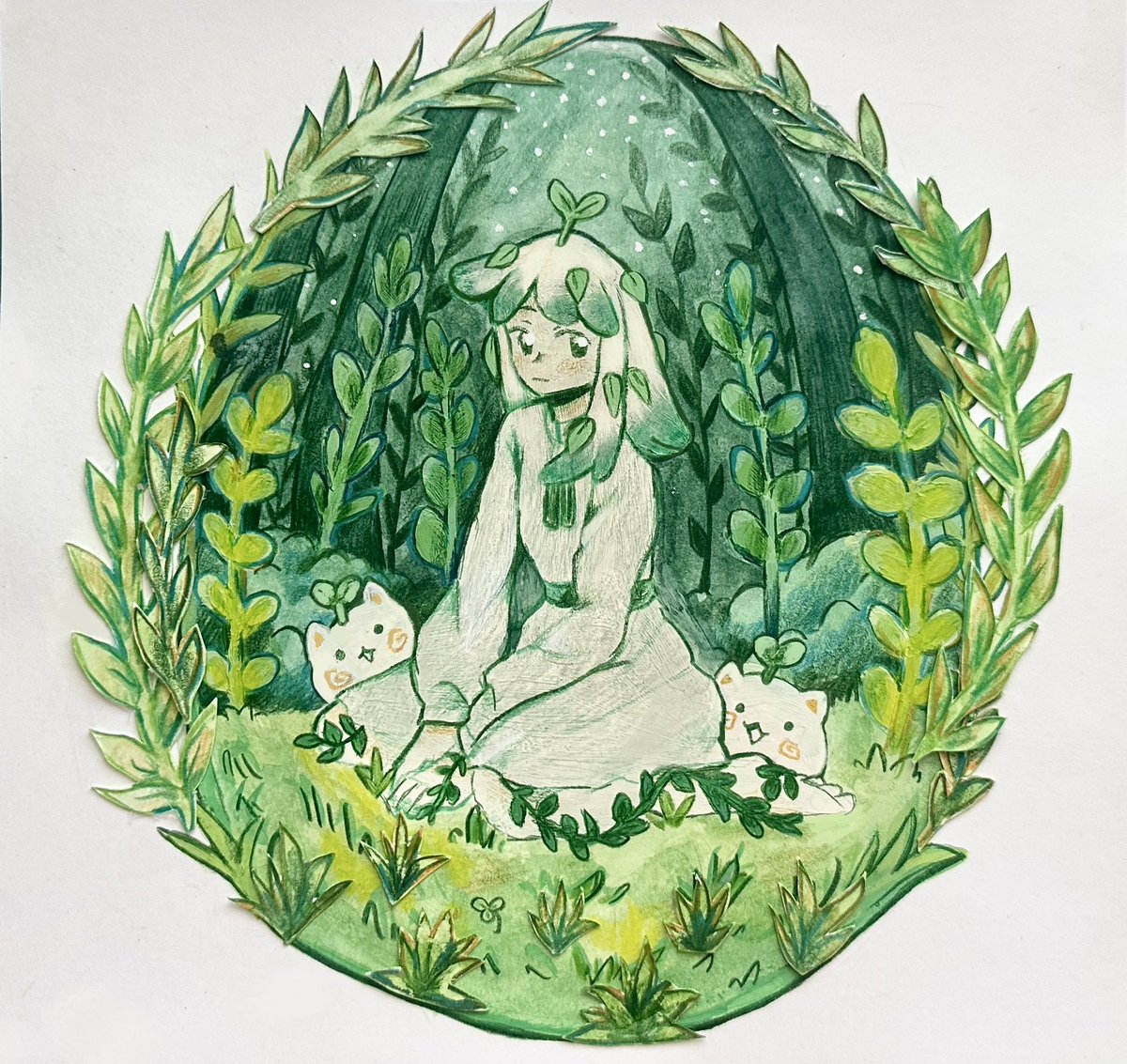 fruniper's tweet image. lumi and the sproots! #originalartwork #mixedmedia