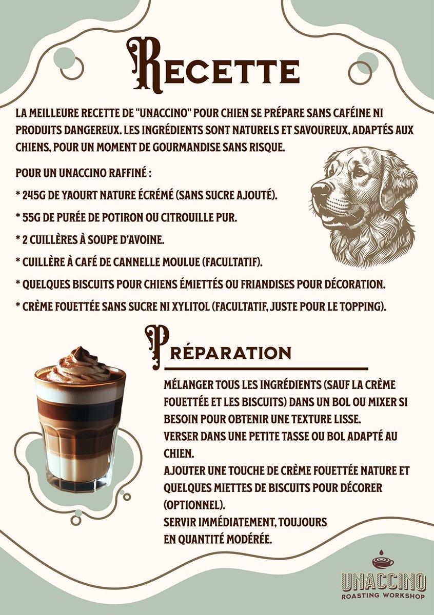 ☕🐕 ENFIN ! Le café que votre chien PEUT boire !
Présentation de l'UNACCINO by Una ! ✨
Parce que votre toutou mérite aussi son petit café du matin (mais sans les tremblements de pattes) ! 😂
🚫 0% caféine ✅ 100% gourmandise