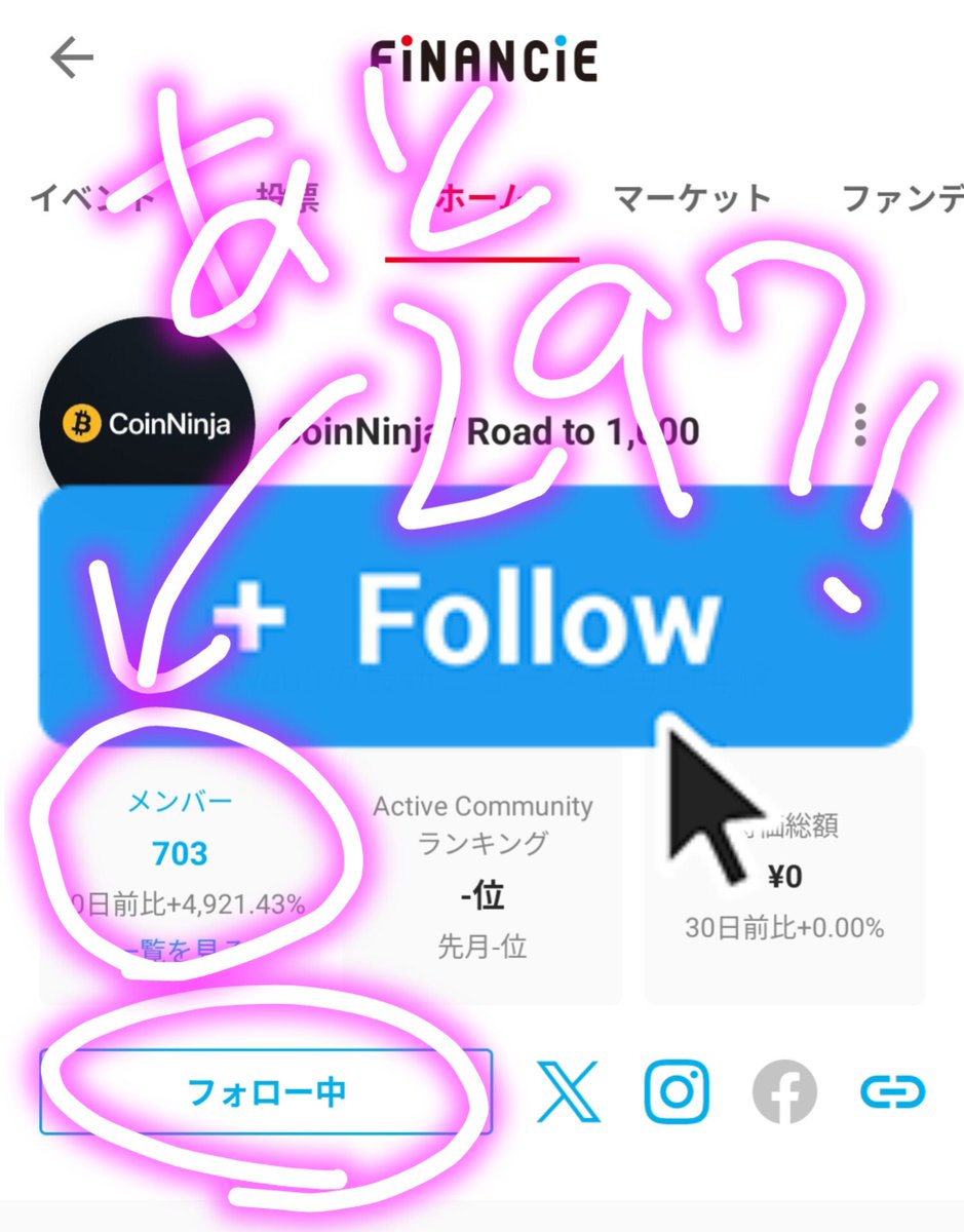 takuzaemon20's tweet photo. 残すところ、今日と明日!🚀✨️
みんなで仮想通貨とFiNANCiEの架け橋をつくろう!
フォロー!フォロー!フォロー!🔥🔥🔥
#FiNANCiE #CoinNinja #Roadto1000 https://t.co/Pmnzi0RVfh