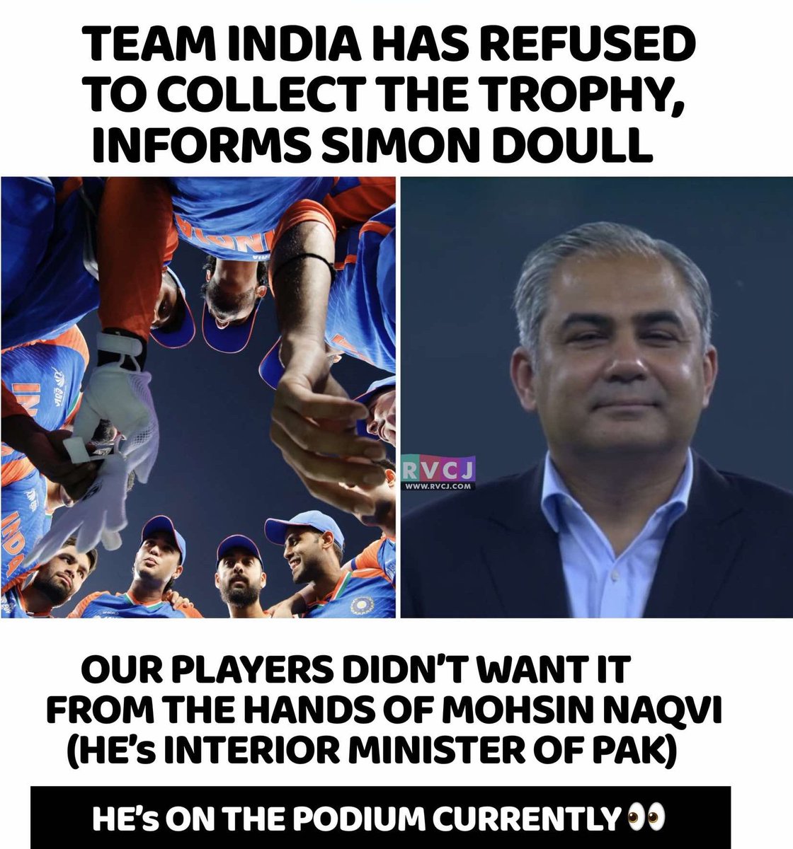 🇮🇳 Team India’s stand is loud &amp; clear! Refusing to accept the Asia Cup trophy from Mohsin Naqvi (Pak Interior Minister) shows their unity and pride. Respect to the Men in Blue! 🏆 #INDvPAK #AsiaCup2025 #TeamIndiaPride #PKMKBForever #AsiaCup